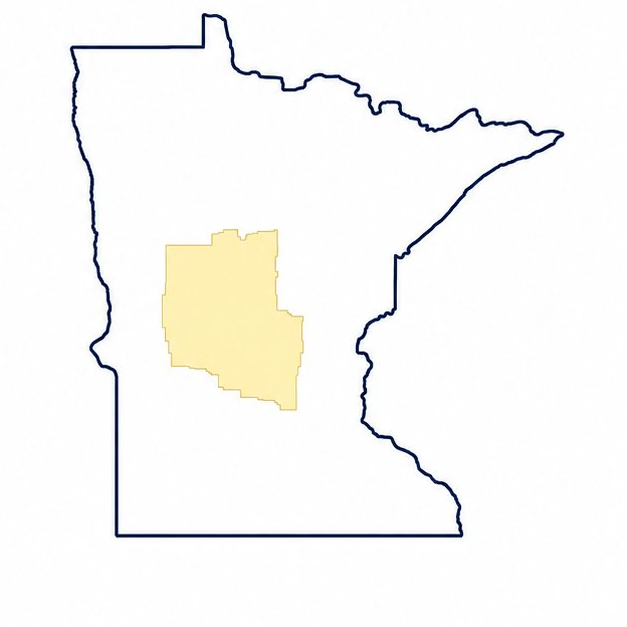Map highlighting the Brainerd Lakes and Central region of Minnesota