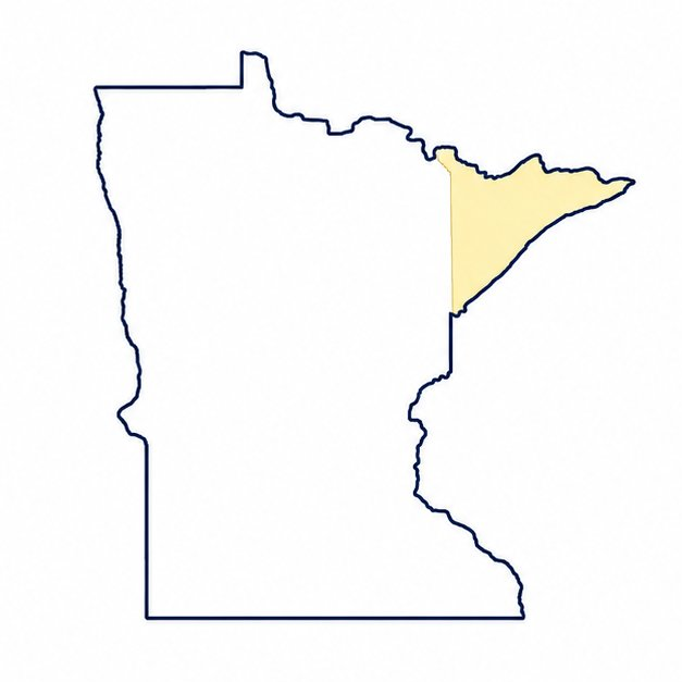 Map highlighting the Duluth and North Shore region of Minnesota